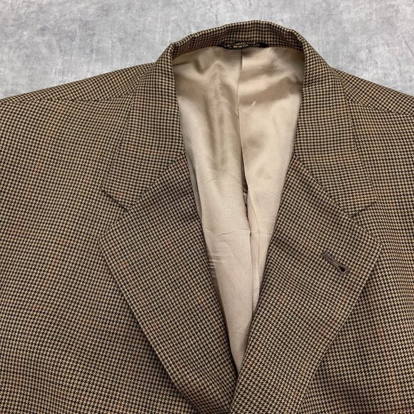 Austin Reed Blazer Men 52R Tan Green Houndstooth Wool Classic Career‎ Dillards - Picture 2 of 15